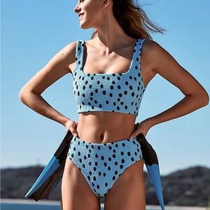 Aila Blue Ocean Dot Pixie Smocked Bikini Top - Size Medium